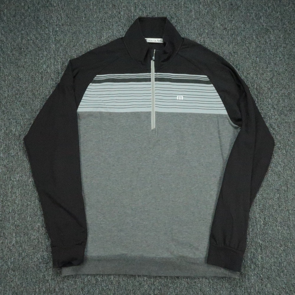 Travis Mathew Pullover Mens Large Black Gray Striped Quarter Zip Athletic Golf